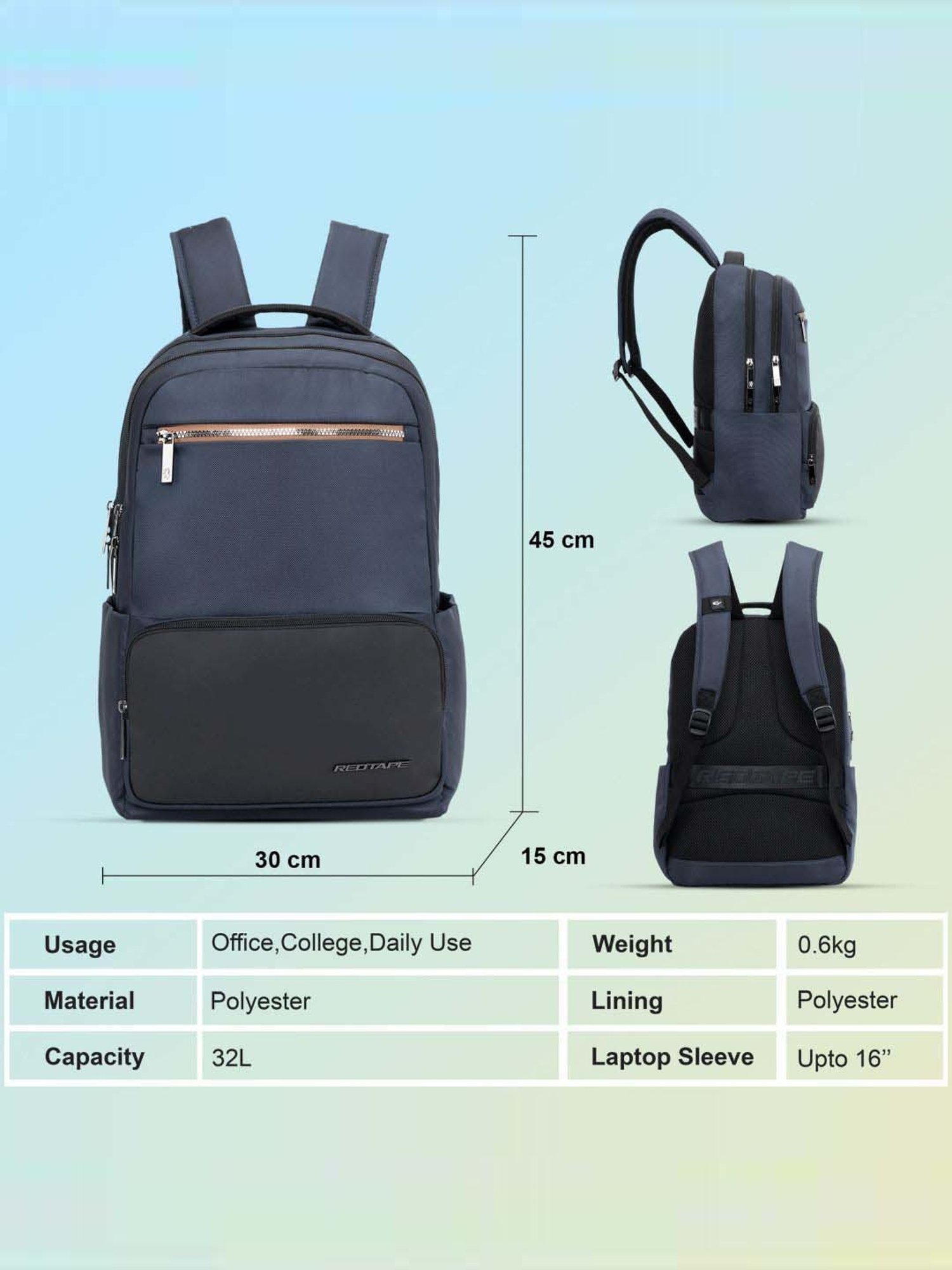 Red Tape 32 Navy Large Laptop Backpack