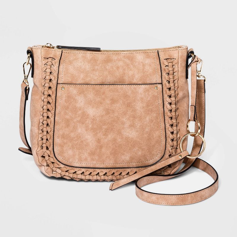 VR NYC Zip Closure Top Zip Woven Braid Crossbody Bag - Natural