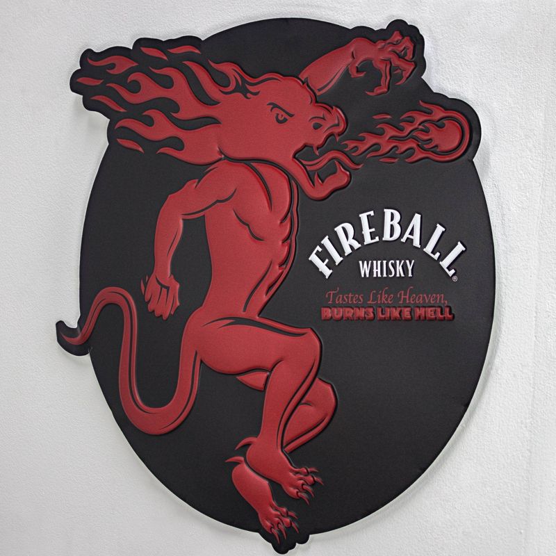 Fireball Whisky Embossed Metal Sign Black/Red - Crystal Art Gallery