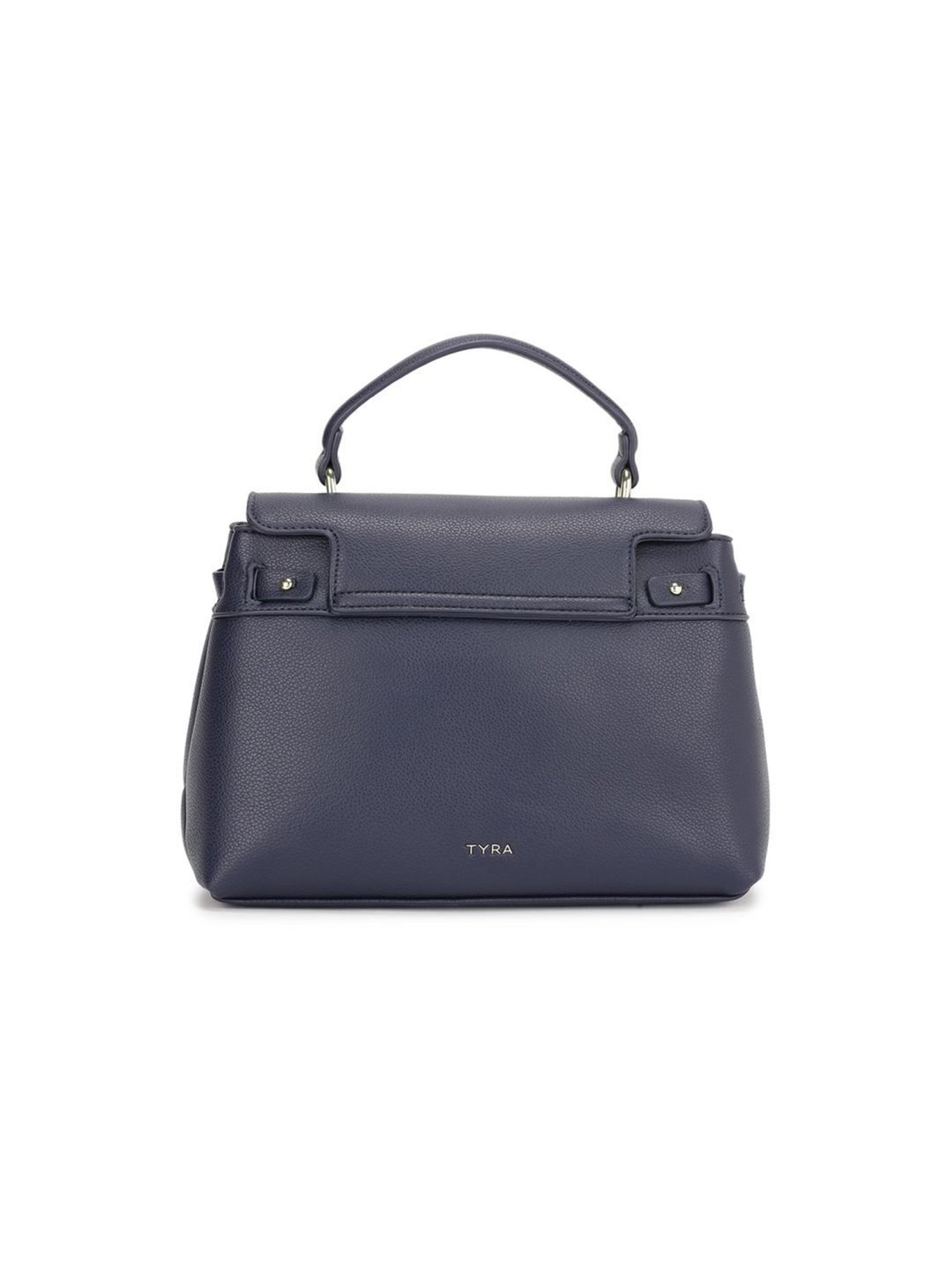 Tyra Lillian Navy Solid Faux Leather Satchel Handbag