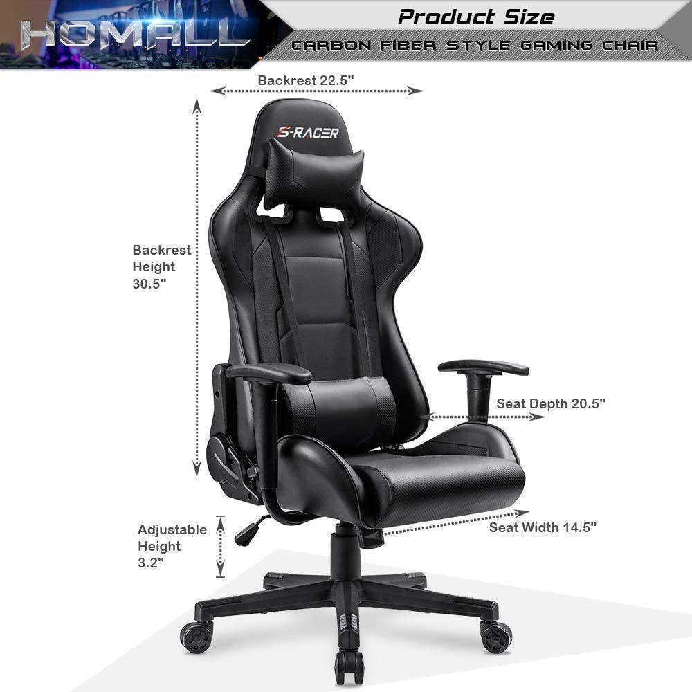 Homall Gaming Chair Office Chair High Back Computer Chair PU Leather Desk Chair Racing Executive Ergonomic Swivel Task Chair, Seat Height Adjustable, with Headrest and Lumbar Support (Blue)