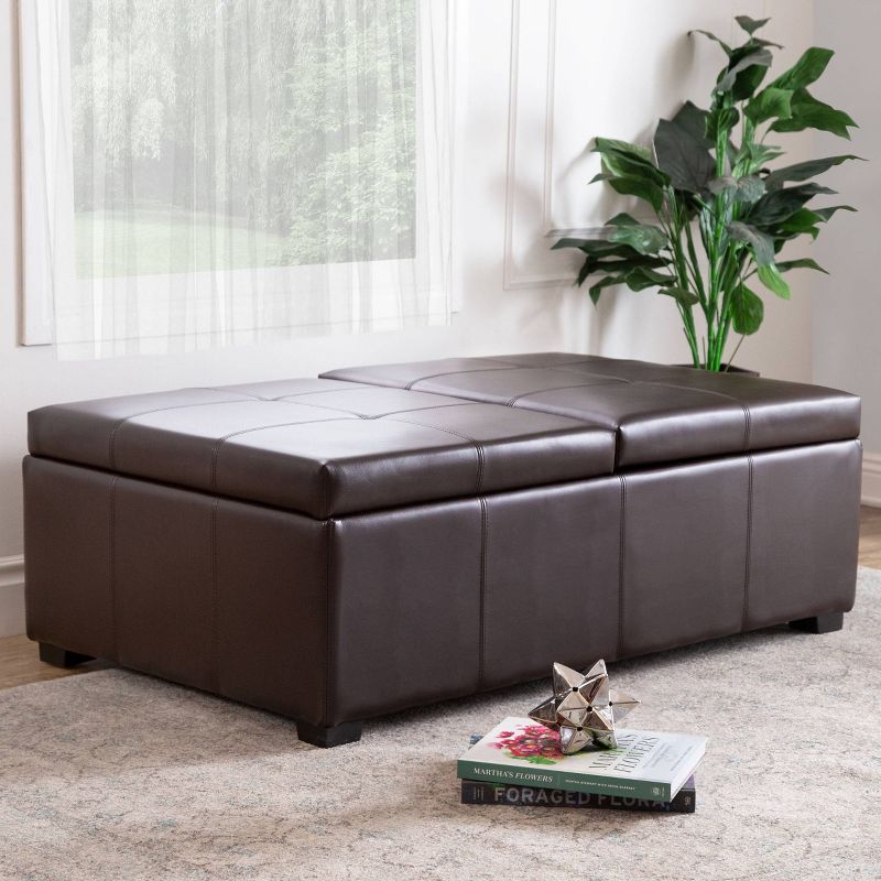 Joshua Bonded Leather Double Flip-Storage Ottoman Brown - Abbyson Living