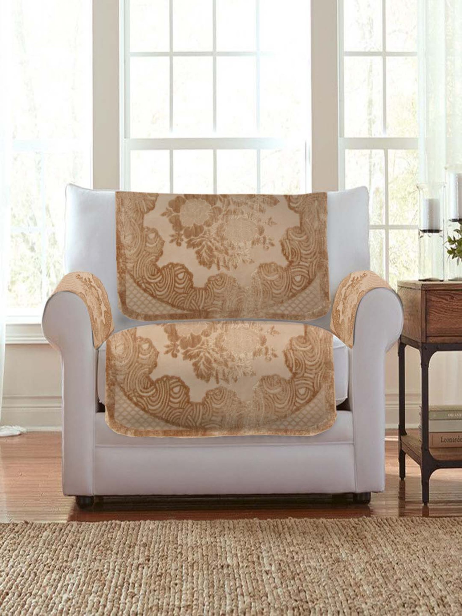 HOSTA HOMES Beige Polyester Sofa Cover With Arm Rest - Set of 16