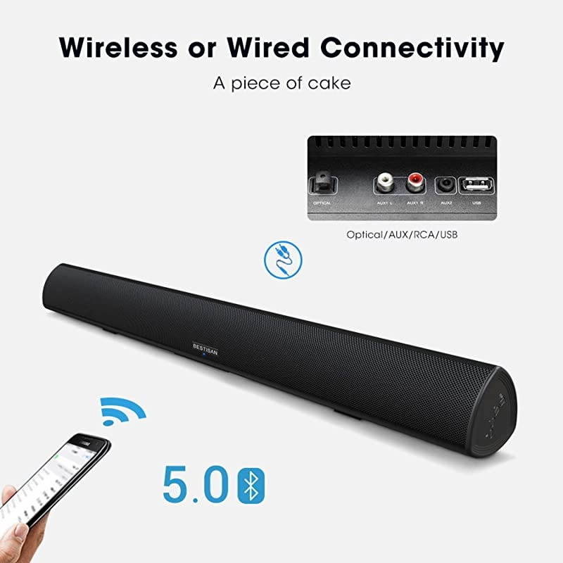40 Inch Soundbar Bestisan Sound Bar Wireless and Wired Audio Bluetooth 50 TV Speakers with IR Remote Function 2019 Beef Up Version 60 Days Home Trial