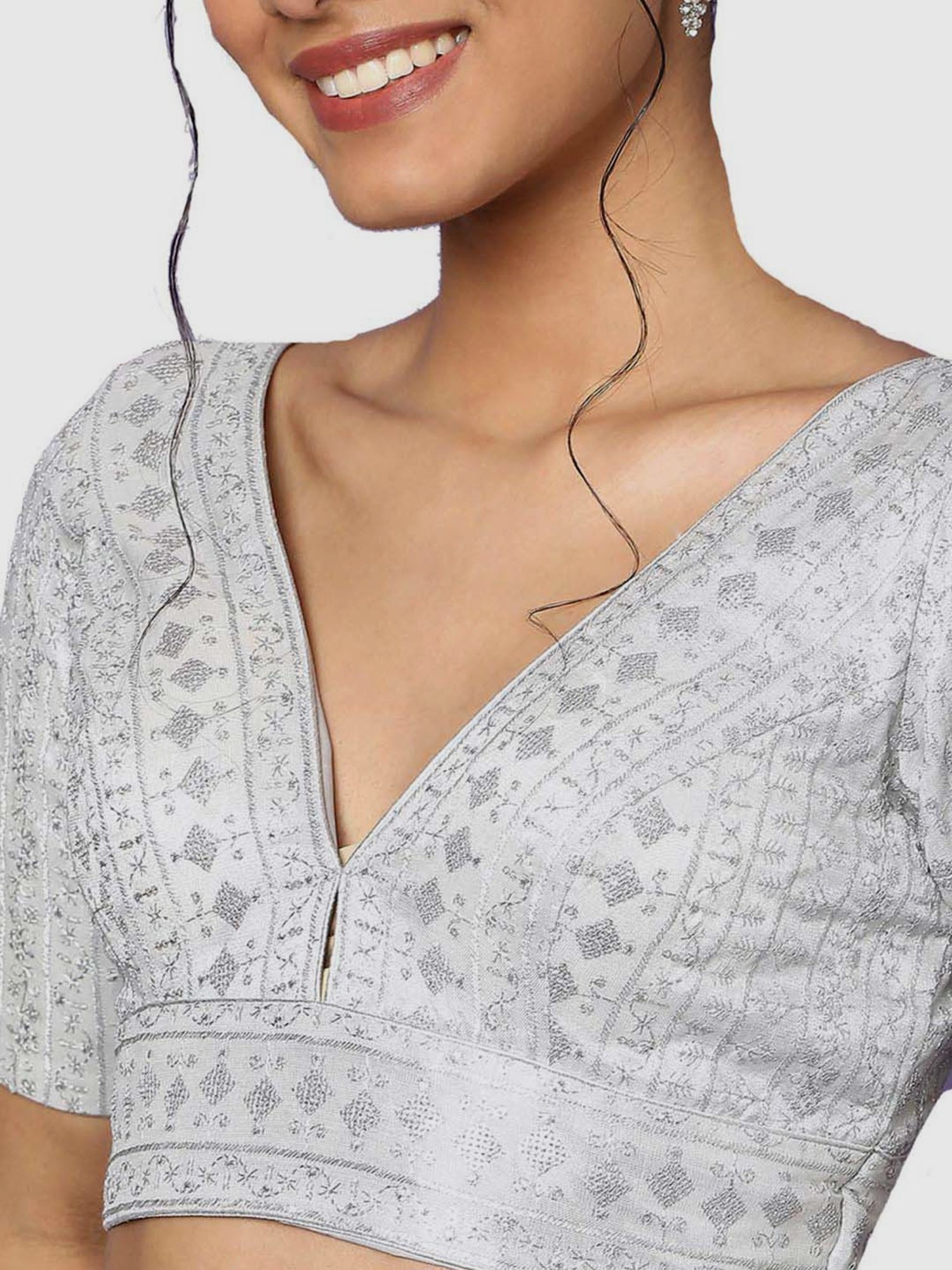 Salwar Studio Silver Embroidered Readymade Blouse