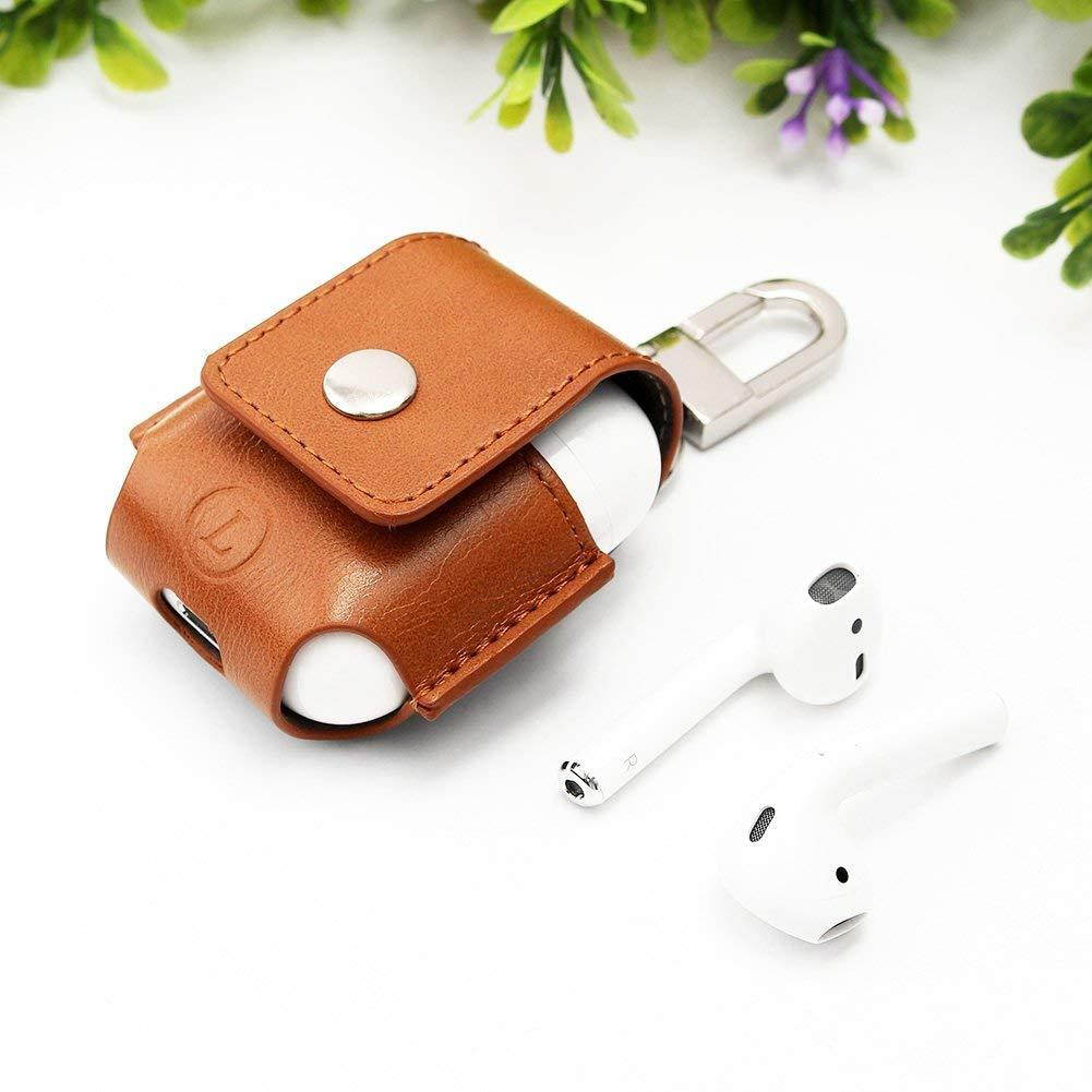 AirPods Case Lunies Anti-Lost Leather Protective Cover Apple AirPods Charging Case Brown
