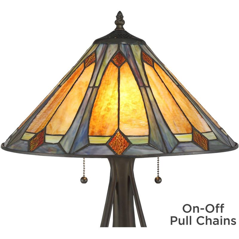 Robert Louis Tiffany Traditional Mission Accent Table Lamp Deep Metallic Stained Art Glass Shade for Living Room Bedroom Family