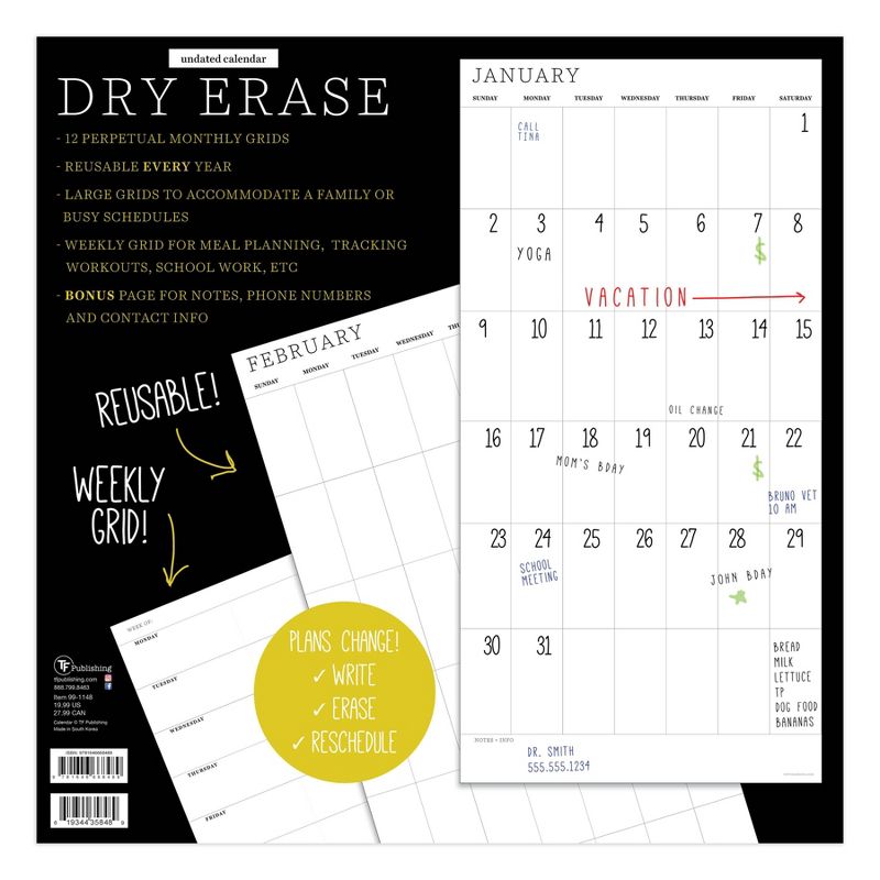 Undated 12" x 12" Wall Calendar Dry Erase - The Time Factory