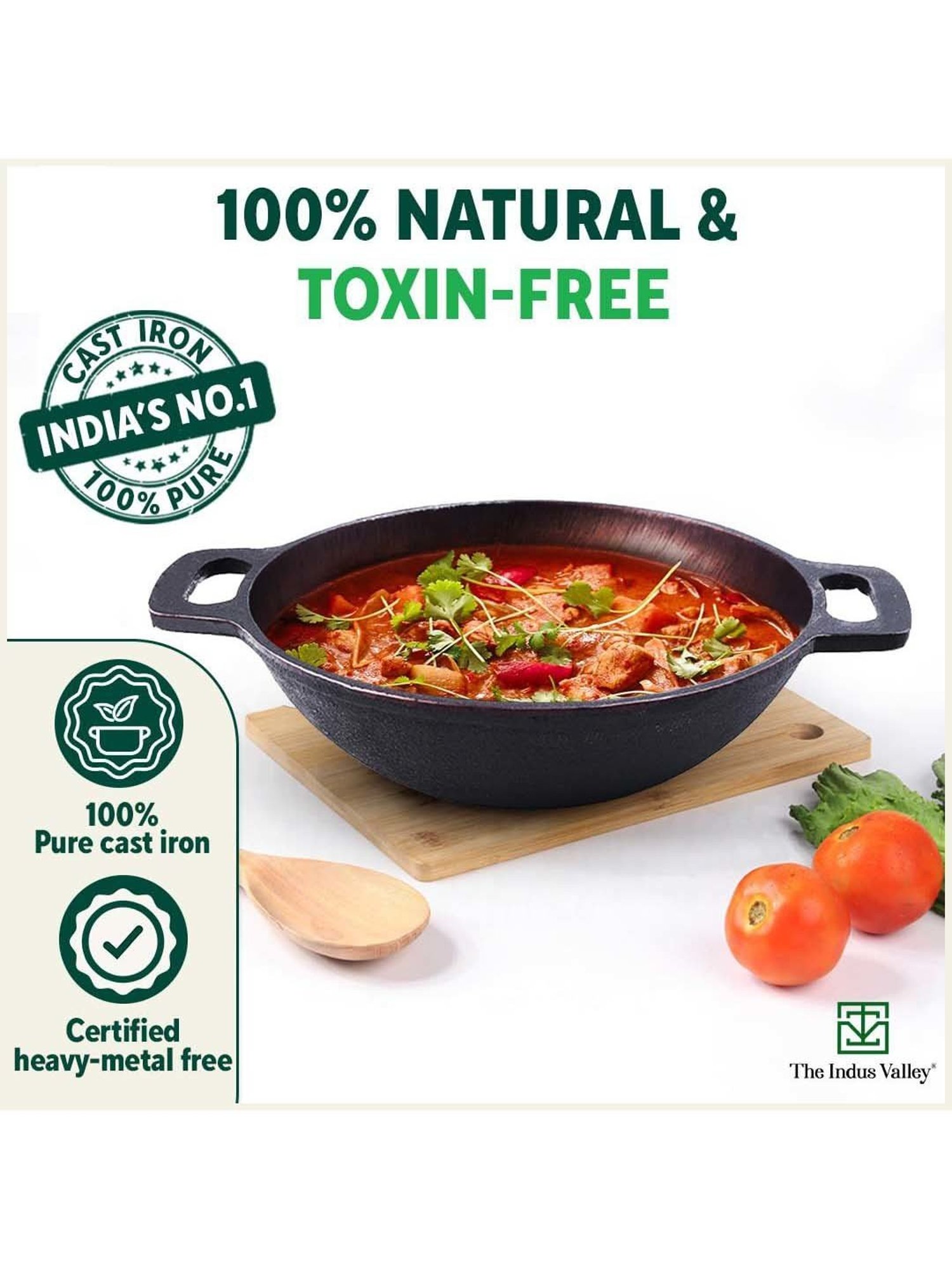 The Indus Valley Black Cast Iron Deep Frying Kadhai (1.3 L)