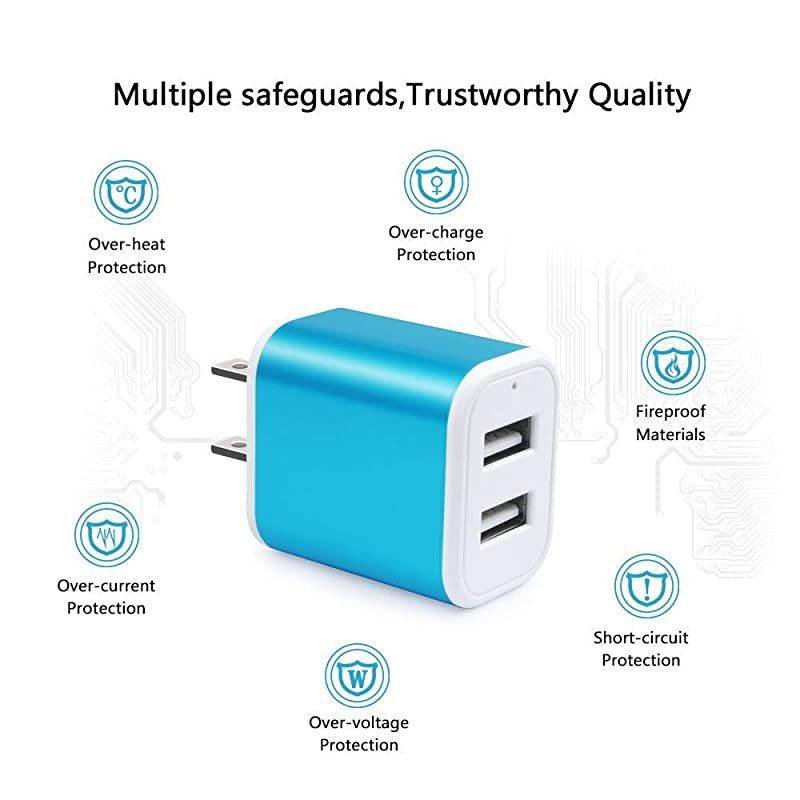 Plug Android Charger Cable 6ft 2 Port Multi Wall Charger 21A Travel Phone Adapter Power Cube and Braided Micro Cord for LG Stylo 3 Plus Samsung Galaxy S7 S6 Edge J3 J7 PS4 Kindle