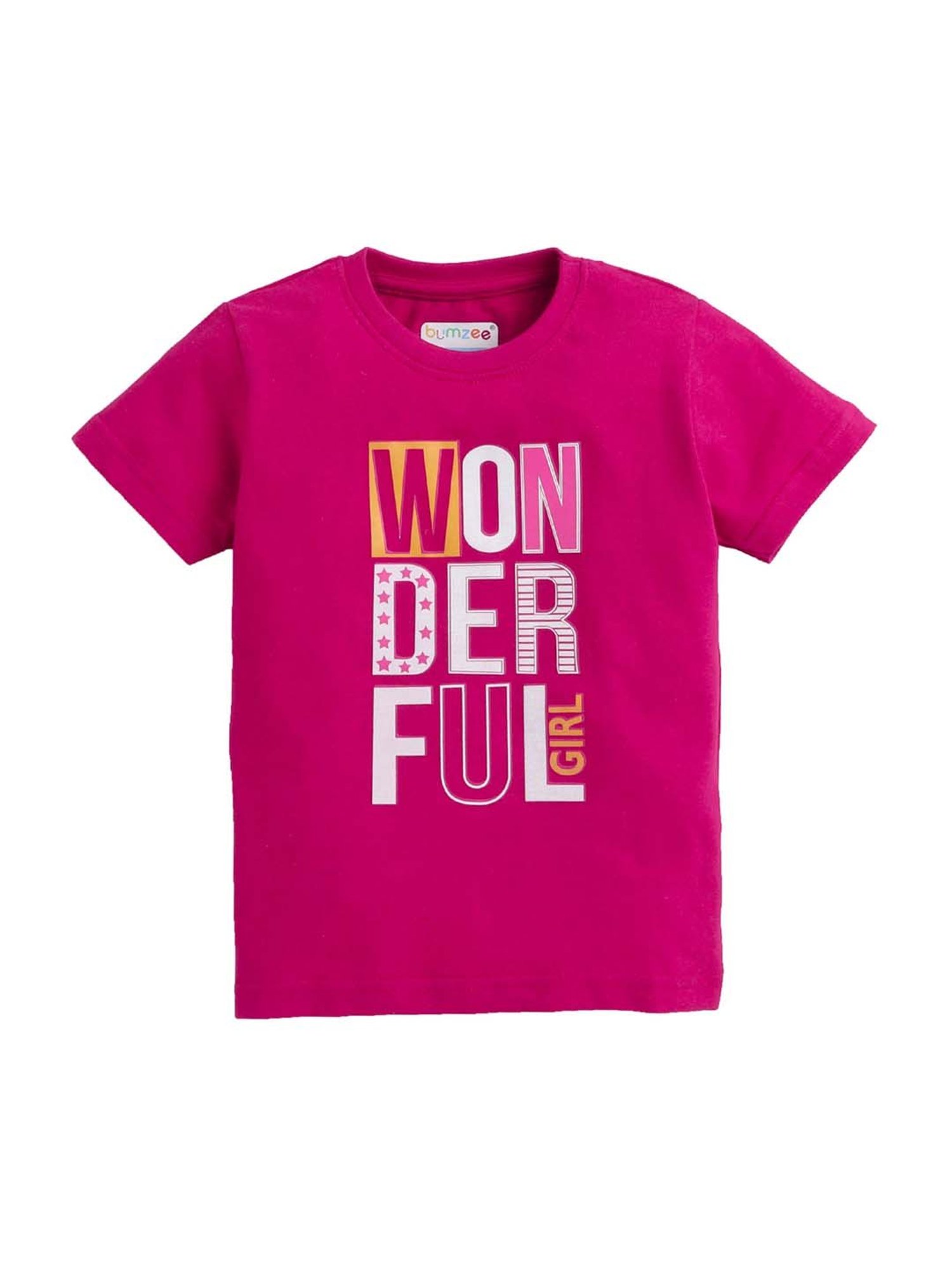 Bumzee Kids Skyblue & Pink Cotton Printed T-Shirt