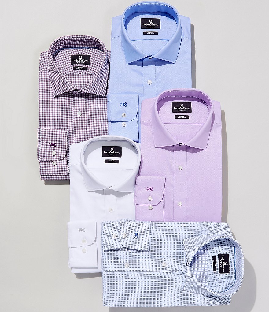 Psycho Bunny Non-Iron Modern Fit Spread-Collar Solid Dress Shirt