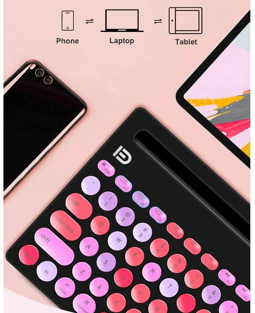 Wireless Bluetooth Keyboard, Attoe Dual Mode Multi-Device Cute Portable Slim Wireless Keyboard with USB Nano, 20m Connection Distance for Tablet PC Windows Android iOS Mac (Black)