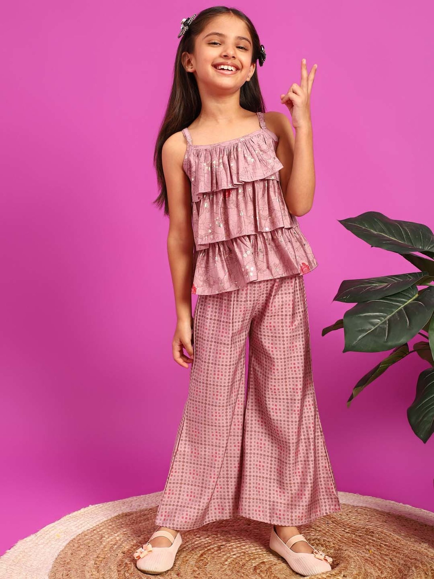 Tales & Stories Kids Pink Printed Top Set