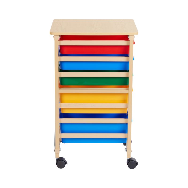ECR4Kids Mobile Storage Organizer with 5 Trays, Sand with Assorted Color Drawers