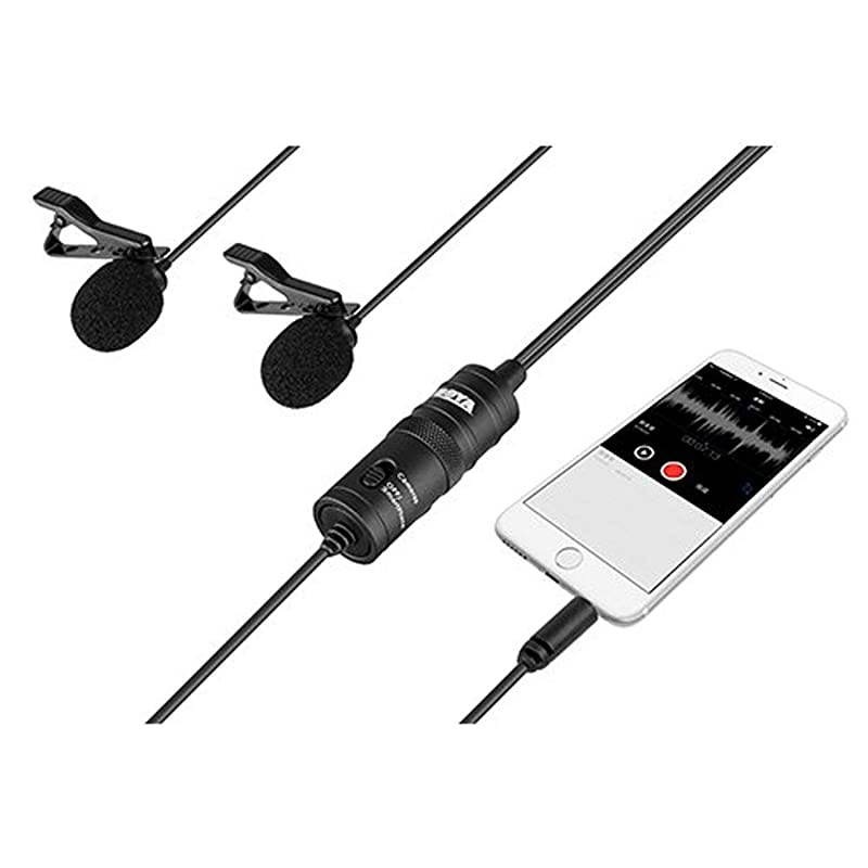 BYM1DM Dual Lavalier Universal Microphone with a Single 18 Stereo Connector for Smartphones DSLR Camears Camcorders