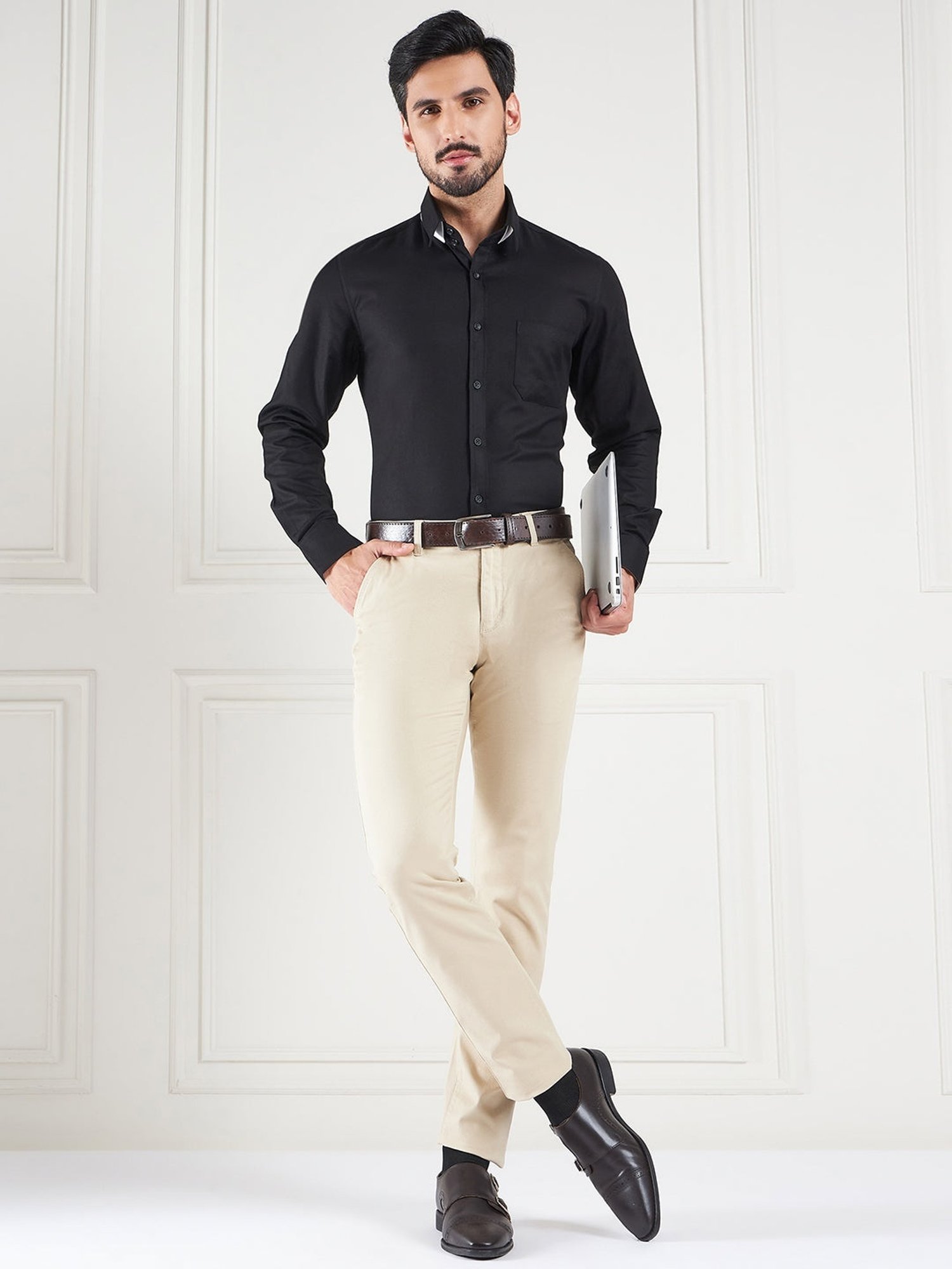 Louis Stitch Black Cotton Regular Fit Texture Shirt