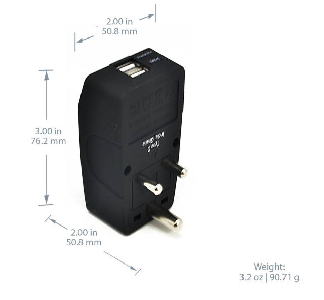 Ceptics 2 USB India, Nepal, Pakistan Travel Adapter - 4 in 1 Power Plug (Type D), Universal Socket Plug accepts Plugs from any country, Perfect for Cell Phones, Laptops, Chargers and More  (GP4-10)