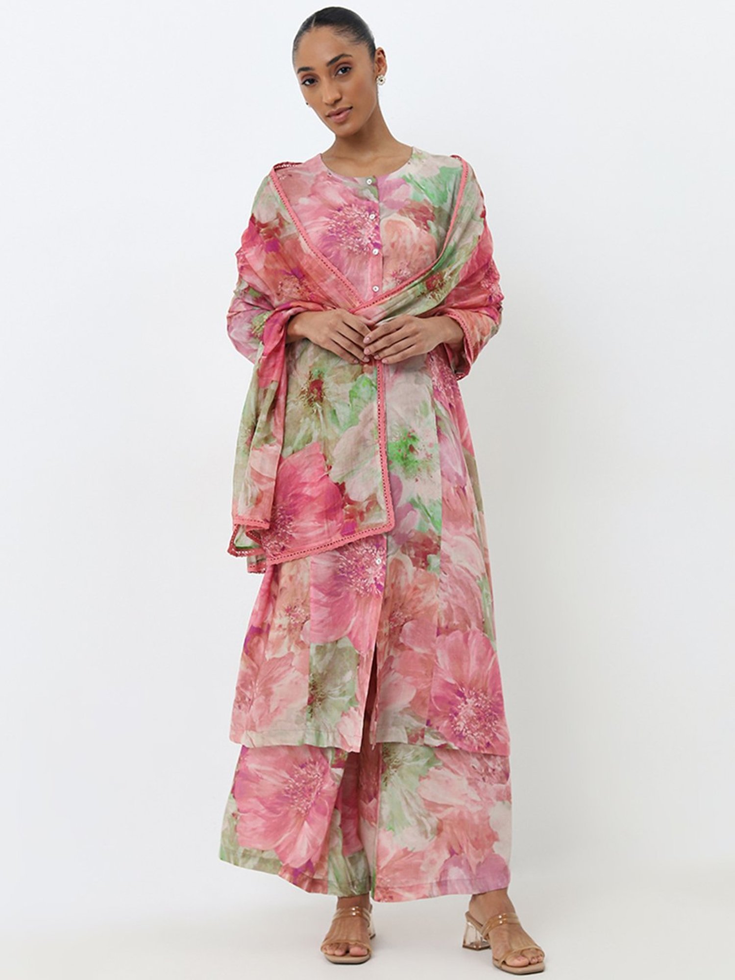 Zuba by Westside Pink Floral Printed Dupatta