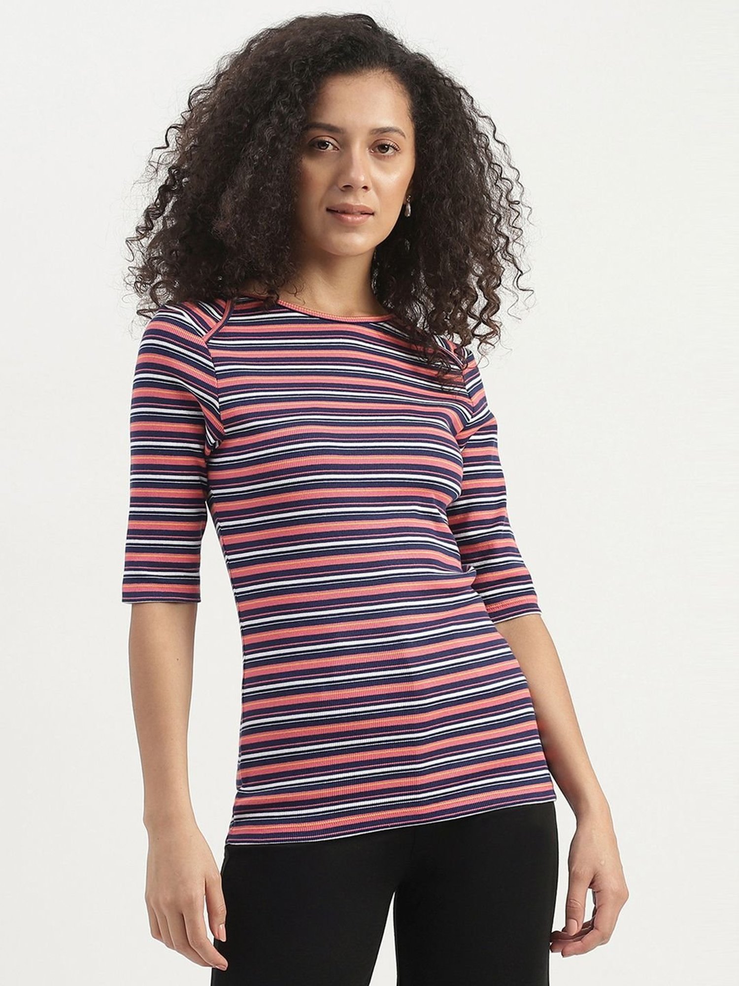 United Colors of Benetton Pink Cotton Striped Top