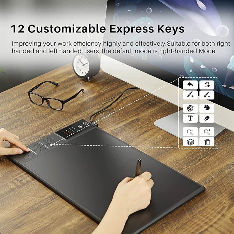 WH1409 Wireless Graphics Pen Drawing Tablet with 12 Express Keys and 8192 Pressure Sensitivity