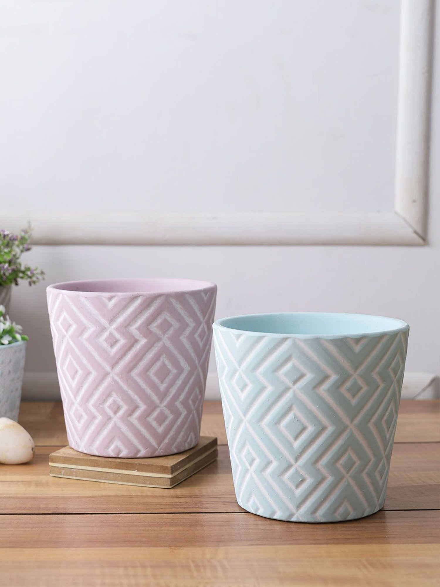 TAYHAA Blue & Pink Ceramic Planter - Set of 2