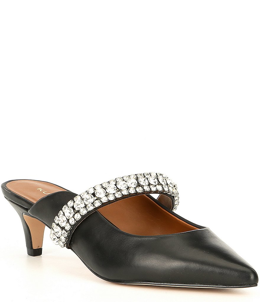 Kurt Geiger London Dutchess Leather Jeweled Strap Dress Mules