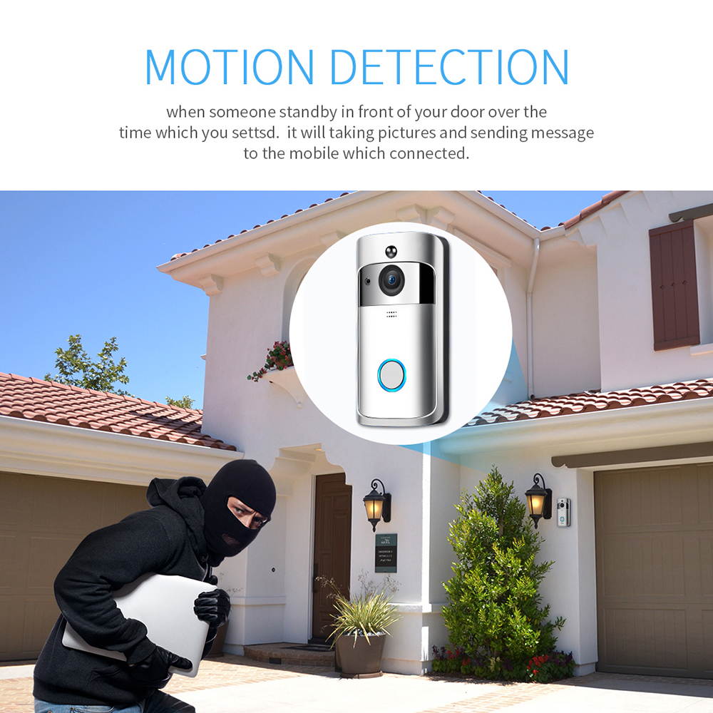 WIFI Video Doorbell, Wireless Smart Doorbell 720P HD Security Camera Intercom Door Real-Time Two-Way Talk and Video, Night Vision, PIR Motion Detection and App Control for IOS and Android