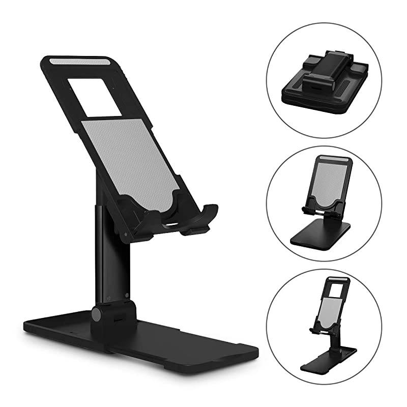Adjustable Cell Phone Stand for Desk  Foldable Tablet Stands Portable Mobile Phone Holder Mount Compatible with Samsung Galaxy iPad Mini iPhone 11 X Xr Xs Max Smartphone KindleTablets Black