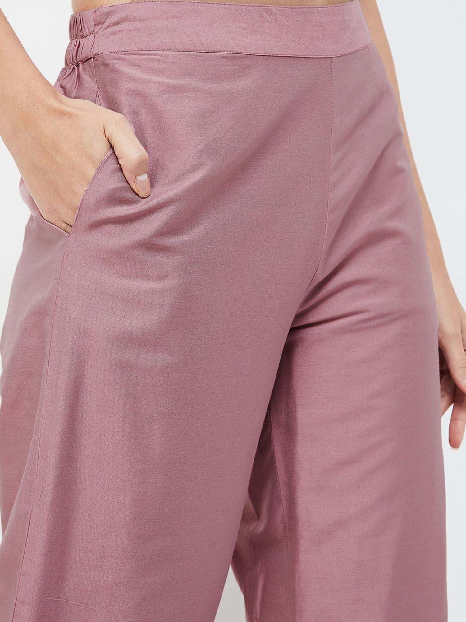 Melange by Lifestyle Purple Embroidered Kurta & Palazzo Set With Dupatta