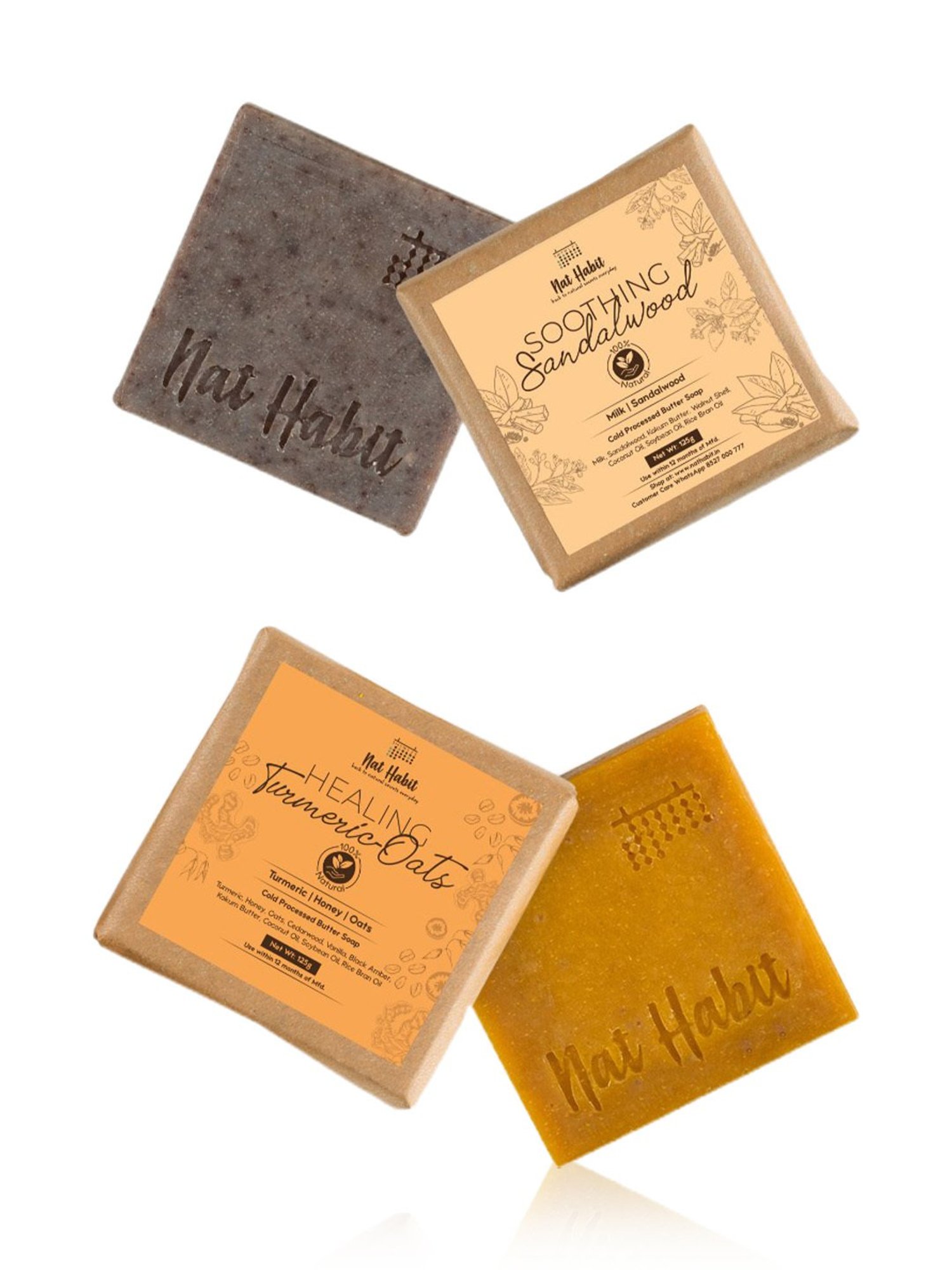 Nat Habit Healing Turmeric-Oats & Soothing Sandalwood Cold Processed Butter Soap Combo