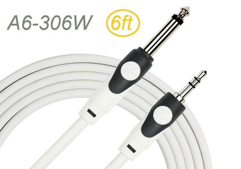 6ft Kirlin 3.5mm TRS Male to 1/4" TS Male Oxygen-Free-Copper Audio Cable, White