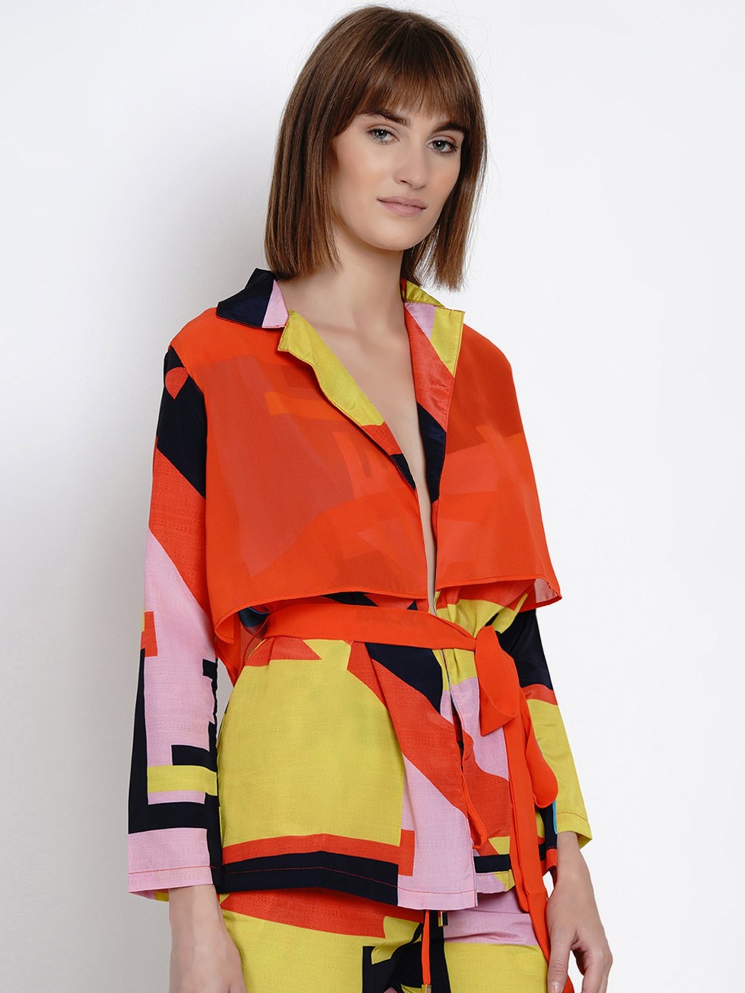 Erotissch Orange & Yellow Printed Lounge Jacket