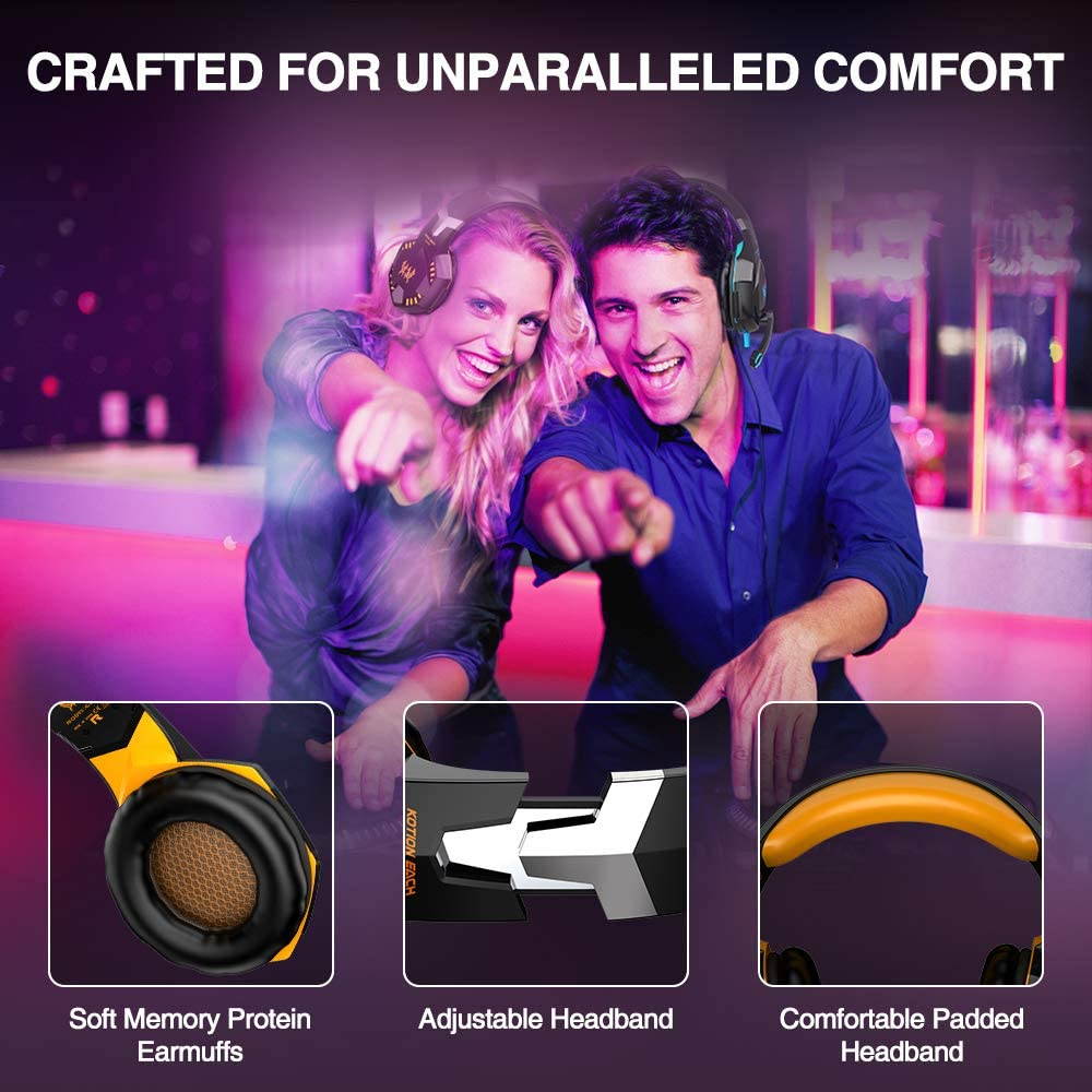 VersionTECH. G2000 Gaming Headset for PC PS4, Professional Stereo Over Ear Headset With Noise Cancelling Mic, Led Lights, In-Line Volume Control For XBox One,Nintendo Switch, Smartphones, Ipad, Mac, P