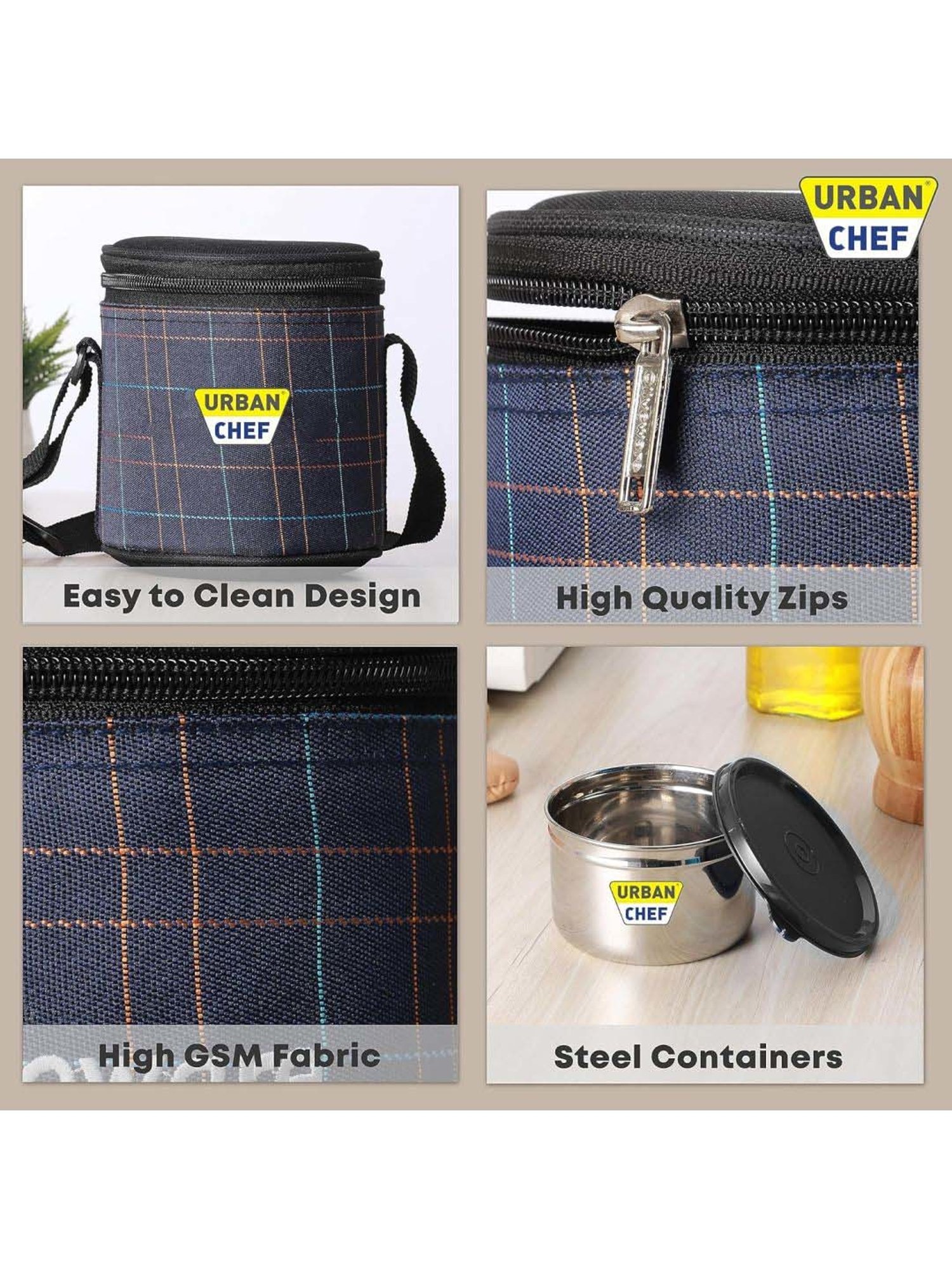 Urban Chef Black Stainless Steel Essential 3 Containers Lunch Box - Set of 3