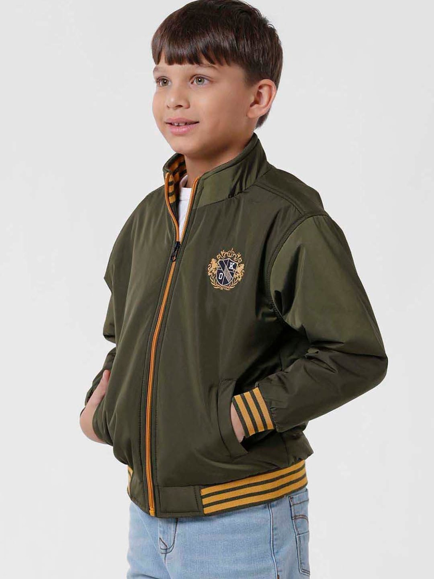 Kate & Oscar Kids Olive Embroidered Full Sleeves Jacket