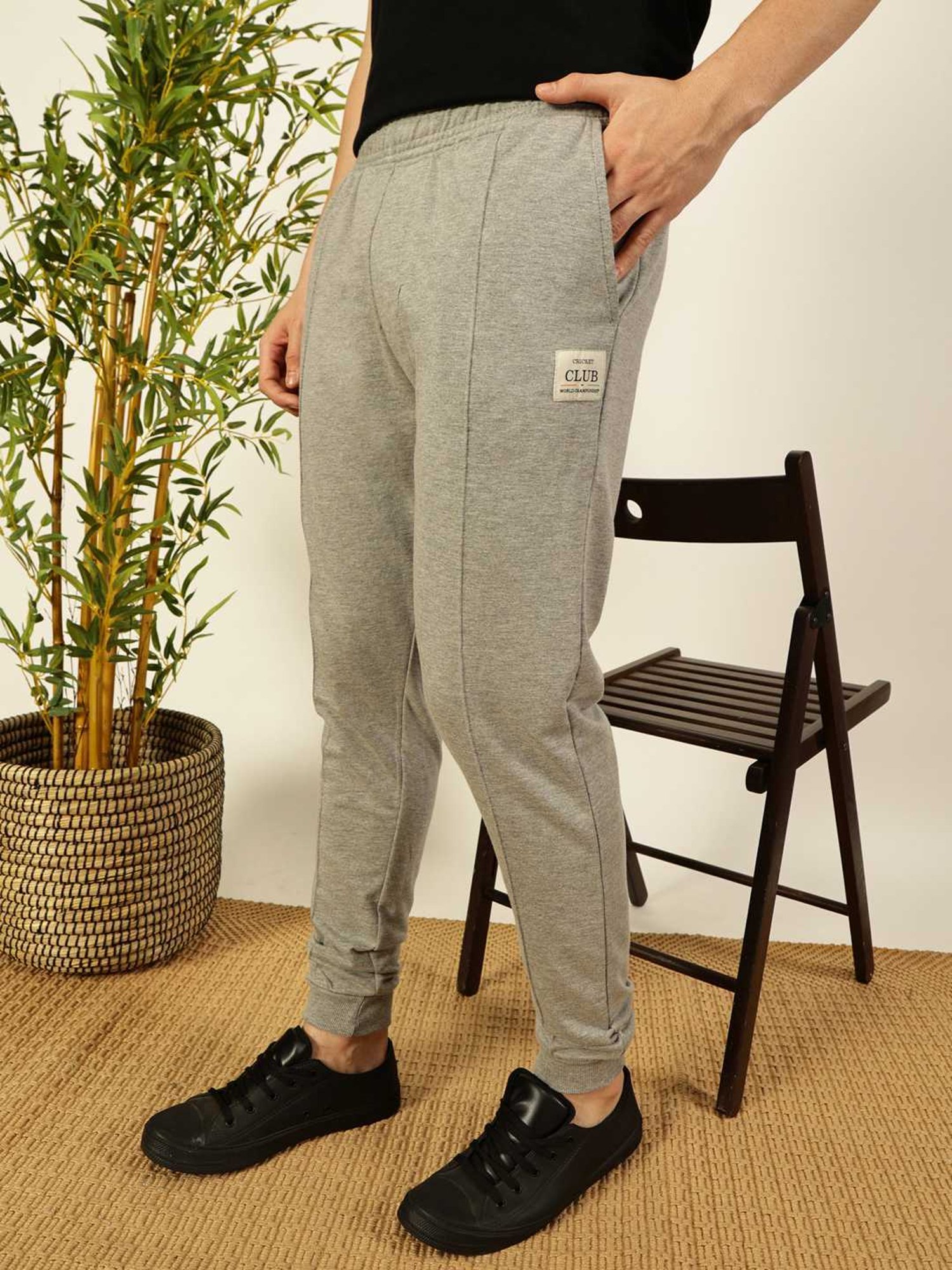 Thomas Scott Grey Melange Straight Fit Texture Joggers