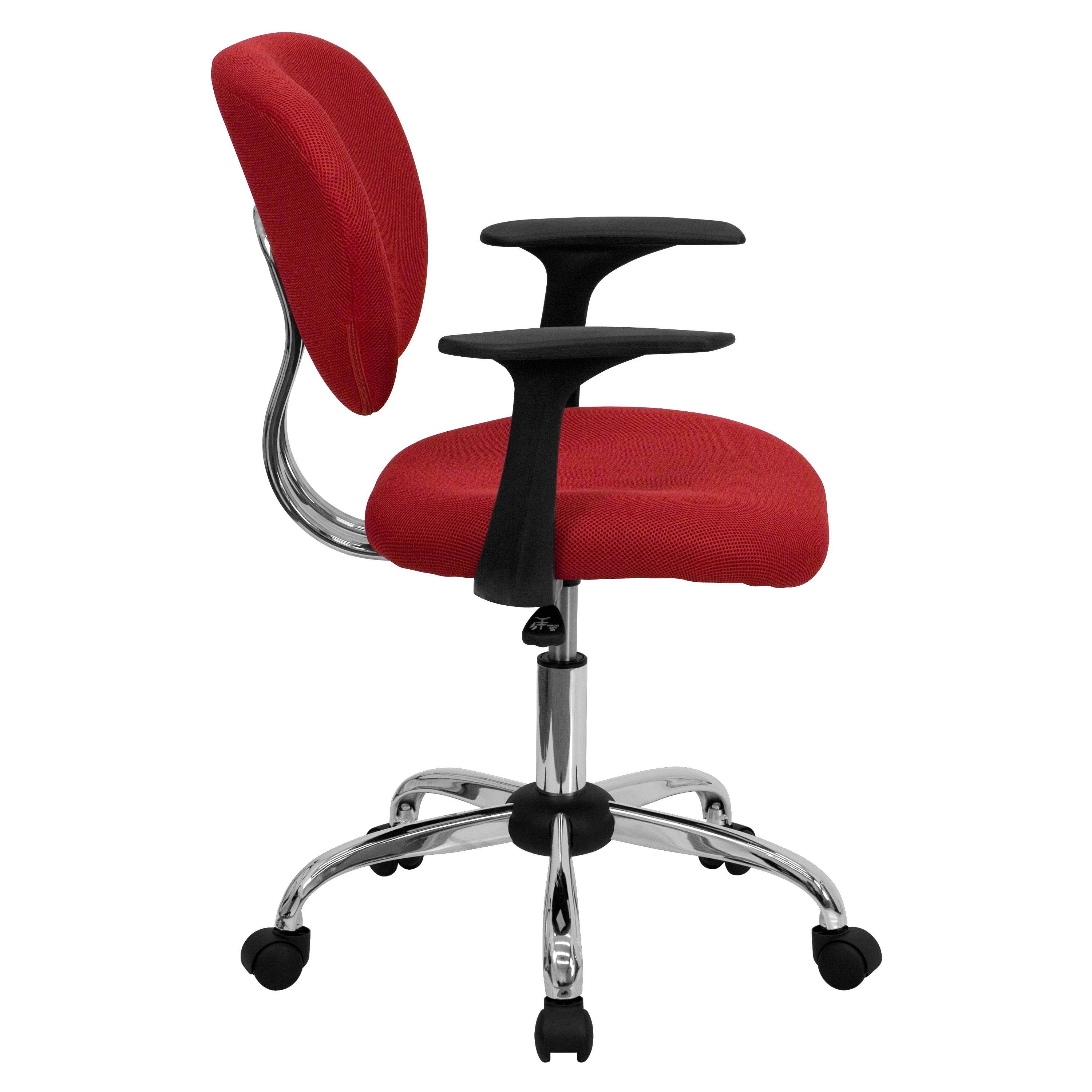 Mid-Back Red Mesh Padded Swivel Task Chair with Chrome Base and Arms