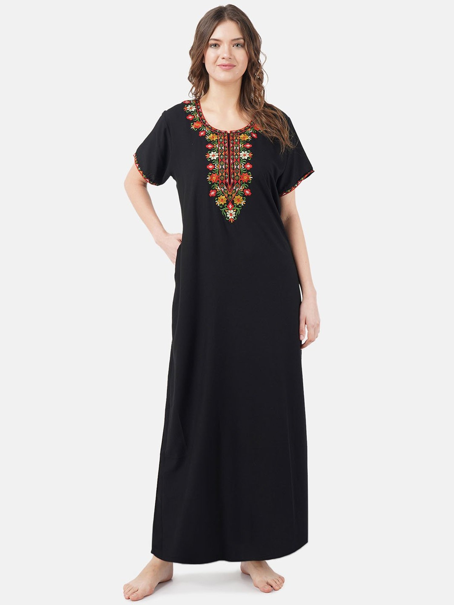 KOI SLEEPWEAR Black Embroidered Nighty