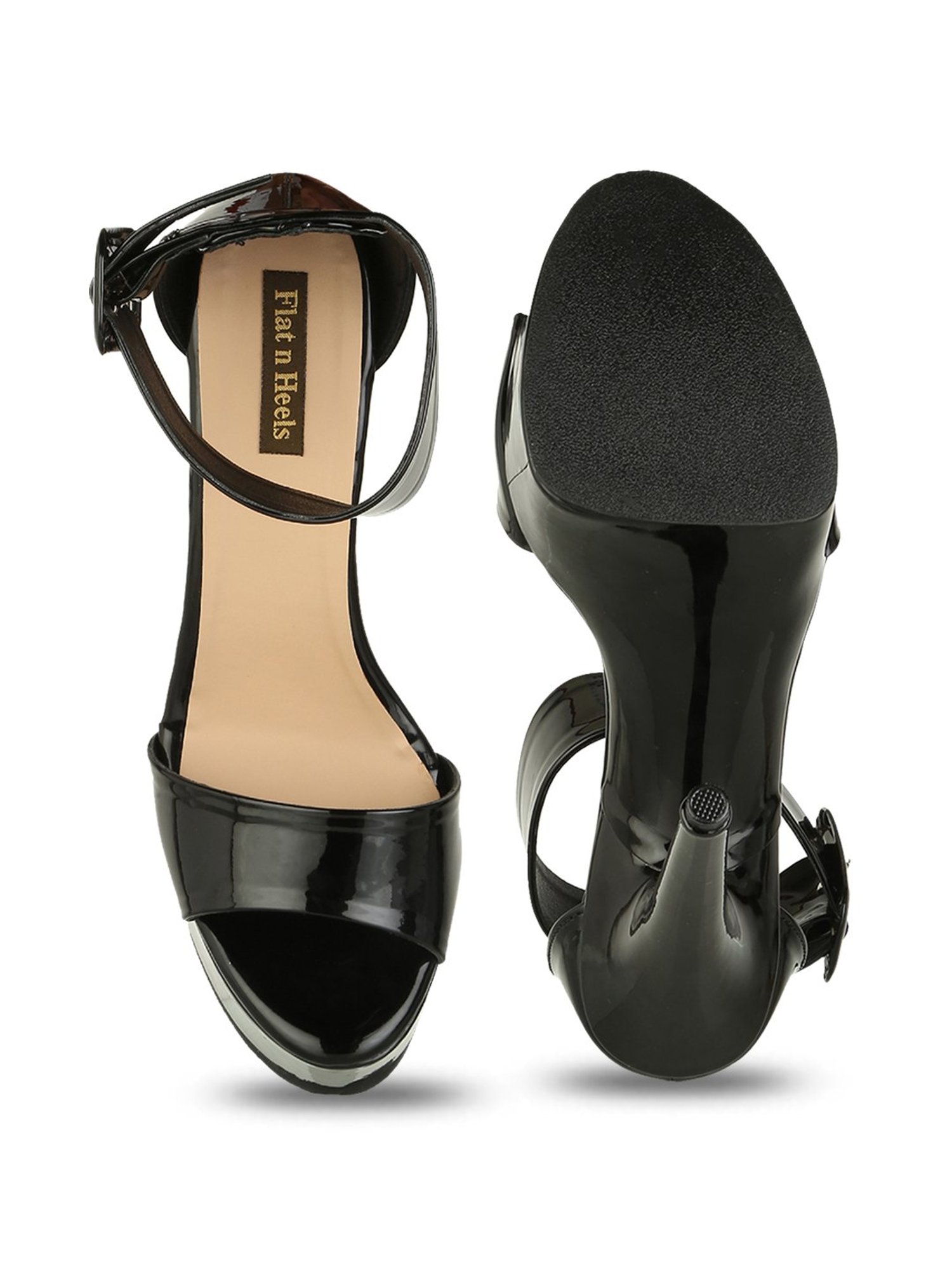 Flat N Heels Women's Black Ankle Strap Stilettos