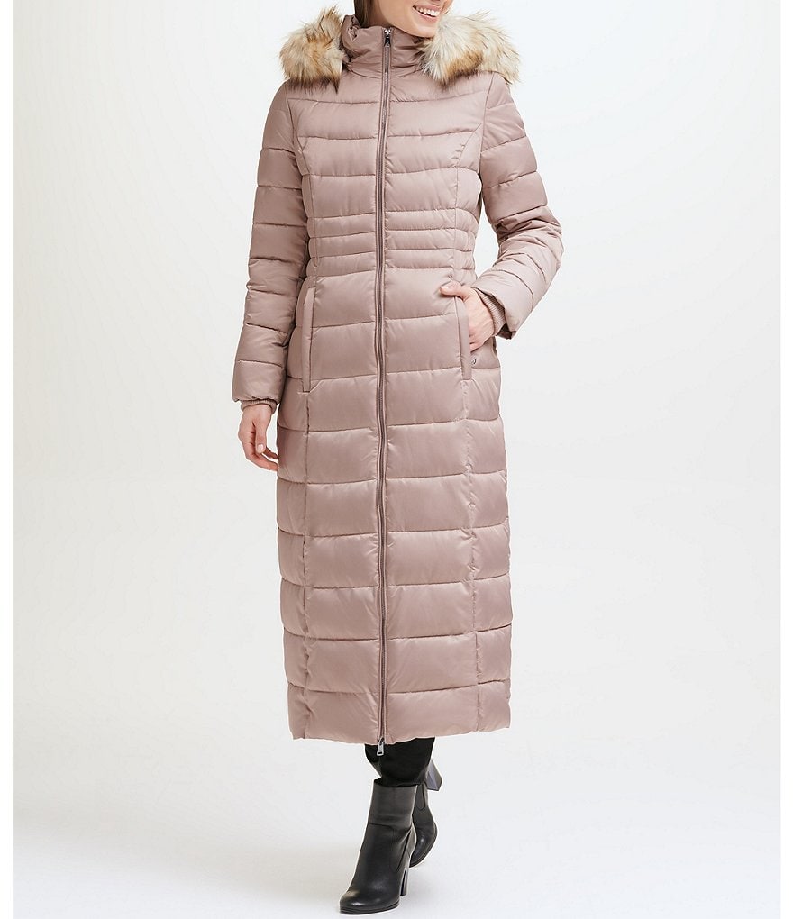 Kenneth Cole New York Faux Fur Trim Hooded Maxi Down Puffer Coat