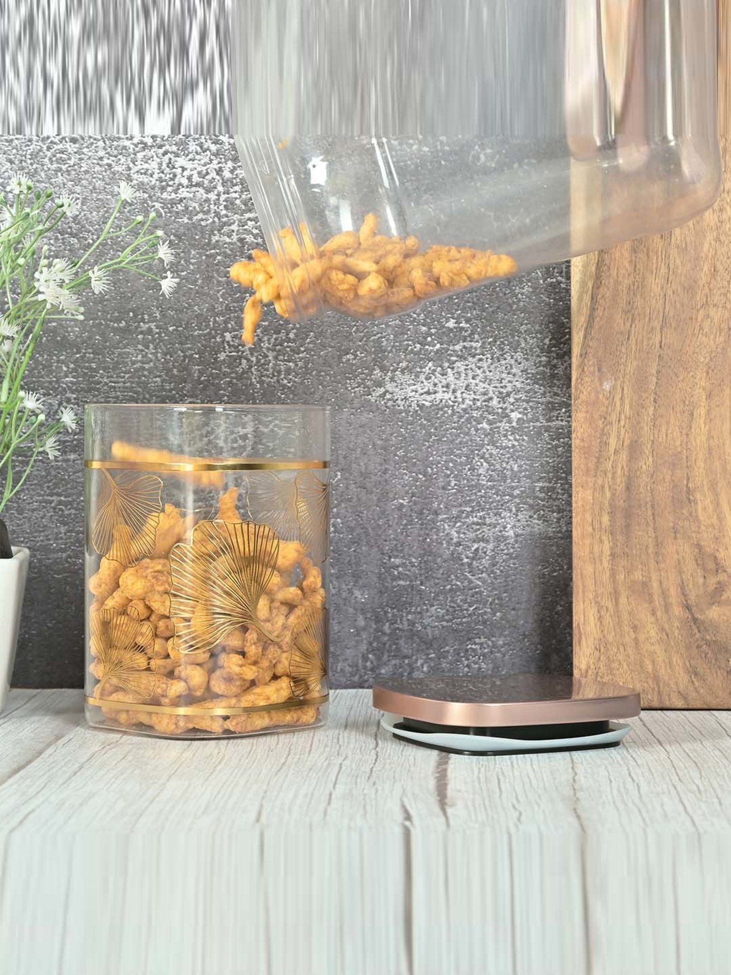 Femora Golden Borosilicate Glass Kitchen Storage Jar With Airtight Steel Lid (1.1 L) - Set of 2