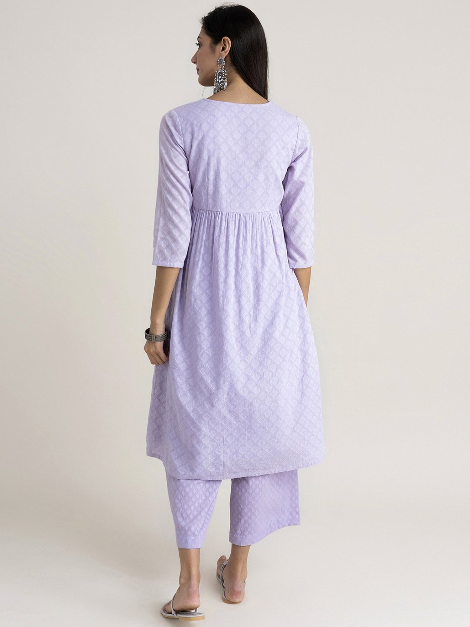 Pink Fort Lavender Cotton Embroidered Kurta Palazzo Set