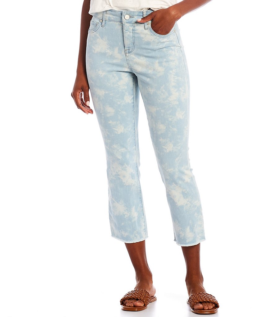 Code Bleu Petite Size Chelsea Tie-Dye Straight Leg Fray Hem Capri Jeans