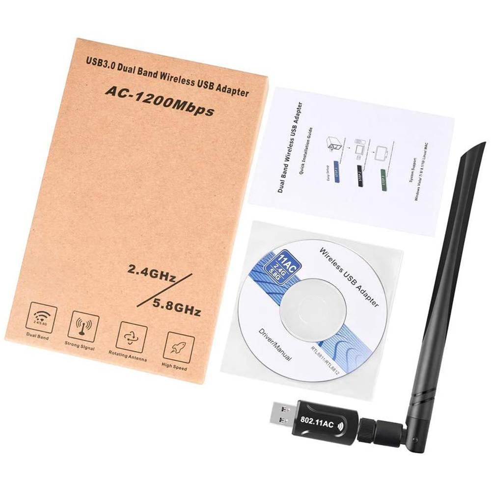 Realtek RTL8812BU USB Wireless Adapter 1200 Mbps with 5 dBi Antenna Dual Band AC1200 WiFi Dongle IEEE 802.11 a b g n ac for Laptop Desktop USB 3.0 Network Adapter Support Windows 10 Mac