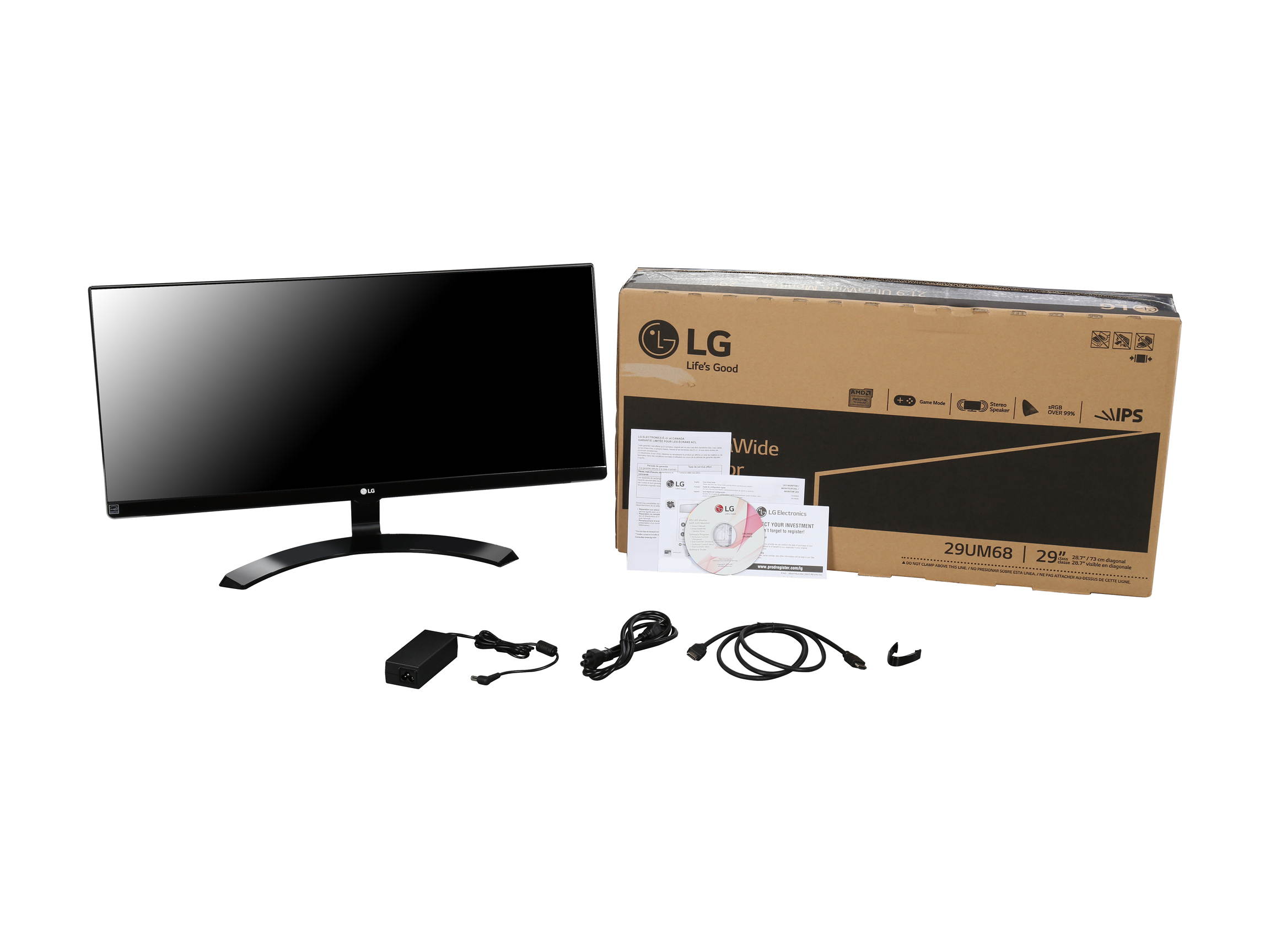 LG 29UM68-P Black 29" FreeSync IPS LED Monitor 2560 x 1080 FHD 21:9 UltraWide 75Hz On-Screen Control with 4-way Screen Split, VESA Mountable, HDMI DisplayPort Connectors