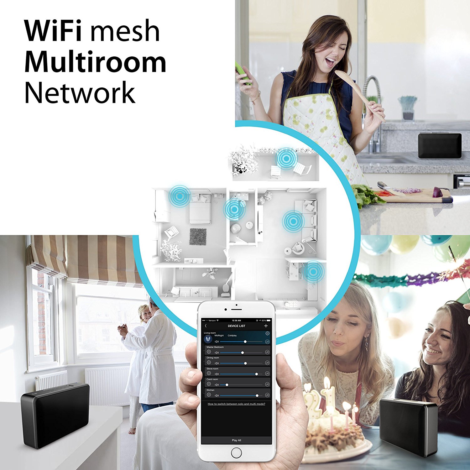 Aud Air by iLuv- WiFi and Bluetooth Portable Multi-room Speaker(Compatible with Apple and Android Smartphones and other Bluetooth Devices)(Black)