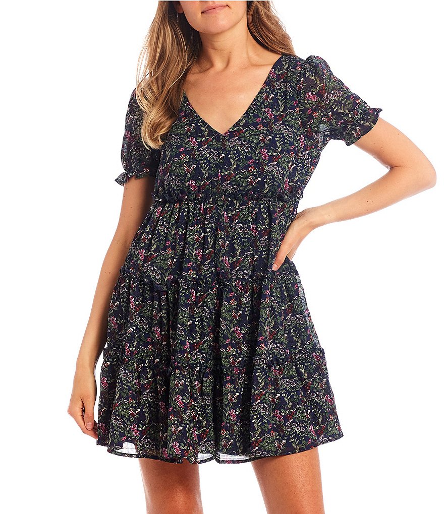 Allison & Kelly Short Sleeve Button Front Floral Babydoll Dress