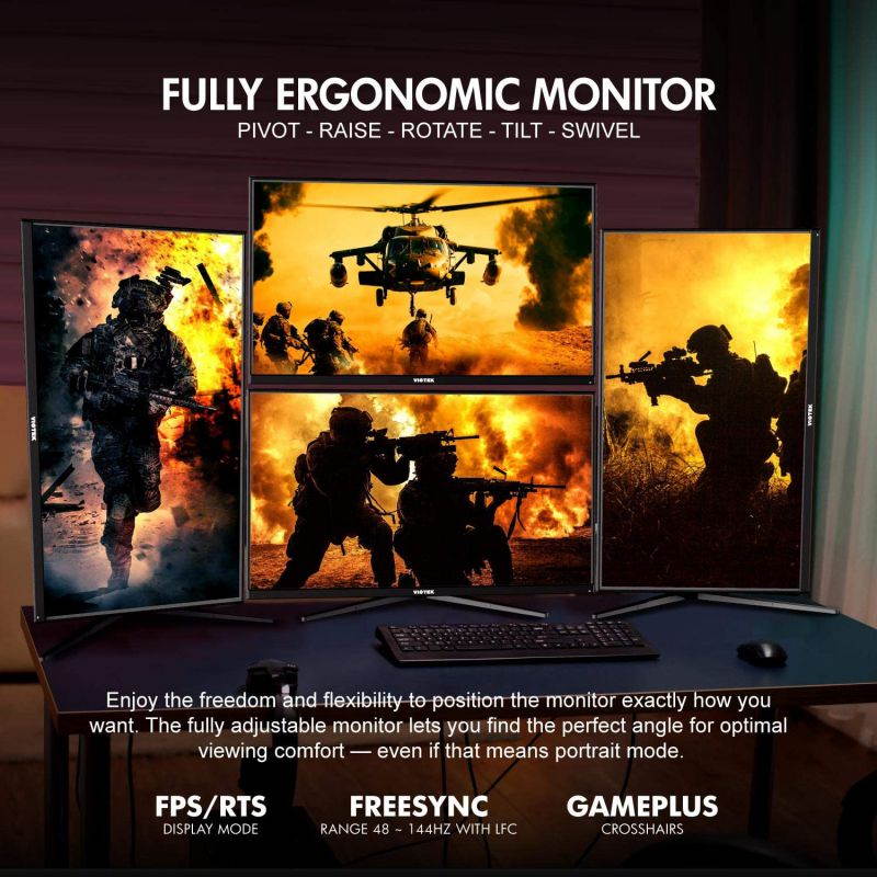 Viotek GFI27QXA 27&rdquo; 4K UHD 120hz Gaming Monitor (144hz Overclocked) 1ms HDR IPS FreeSync 2x HDMI 2.0 2x DP 1.4, Height, Tilt, Swivel, Pivot 3-Year Warranty, Black