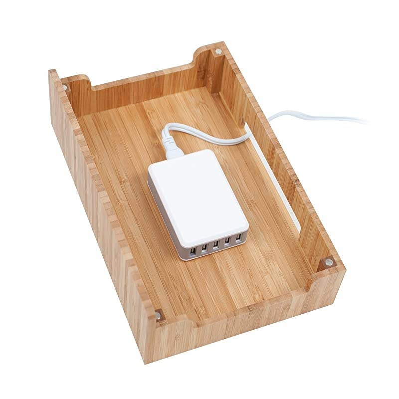 Bamboo Charging Station Multi Device Organizer Slim Version w 5USB Port Charger Included for Smartphones Tablets and Laptops